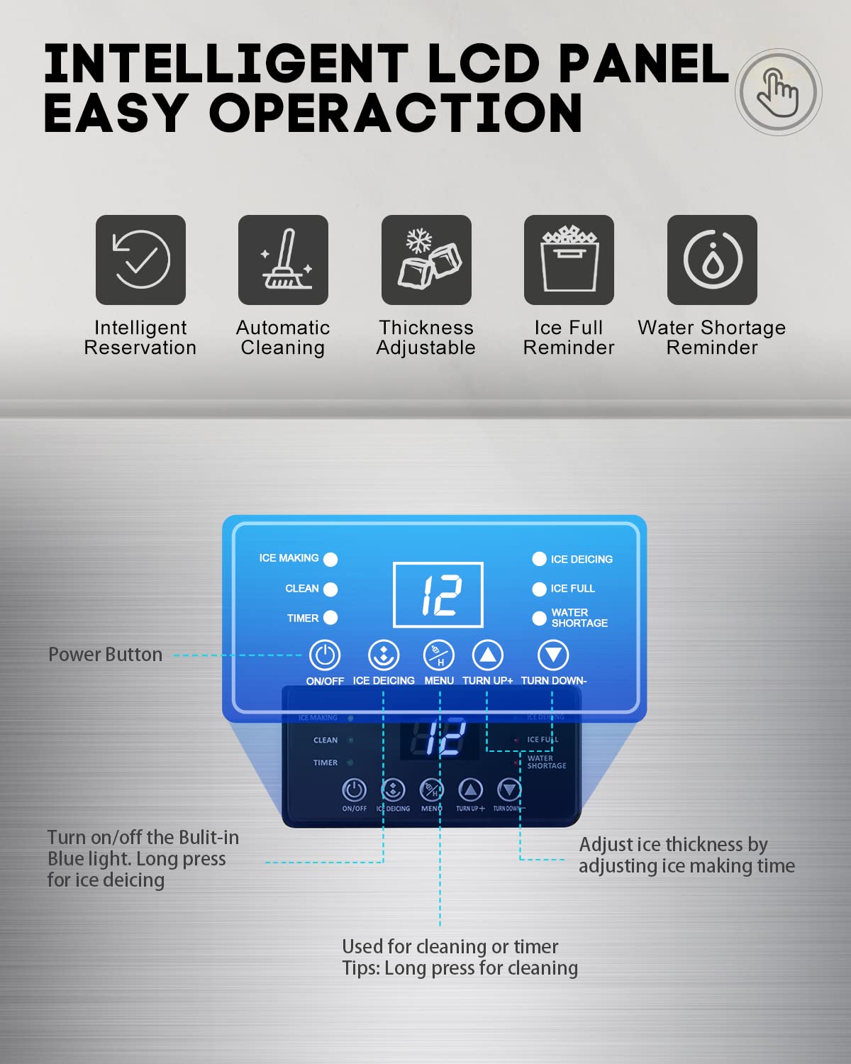 130LBS/24H Commercial Ice Maker Machine with 35LBS Capacity - Stainless Steel Undercounter/Freestanding Ice Cube Maker for Home Bar & Outdoor Use - Automatic Operation