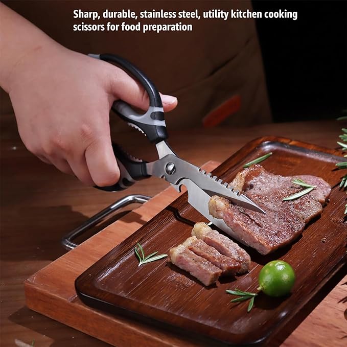 Kitchen Scissors, 9-Inch Heavy Duty Multipurpose Food Cutting Shears, Detachable Dishwasher Safe, Sharp Serrated Blade, Ergonomic Non-Slip Handle for Food, Meat, Herbs, Black
