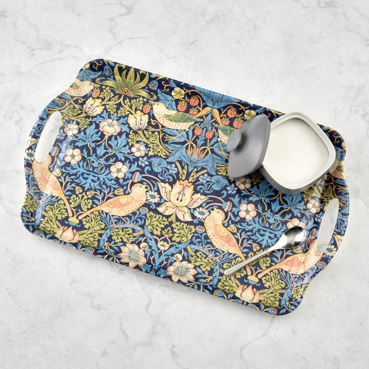 Pimpernel Morris & Co Strawberry Thief Blue Tray with Handles - Decorative Melamine Serving Tray for Afternoon Tea, Coffee Table Display, Garden Party Entertaining, Charcuterie Board, Gifting