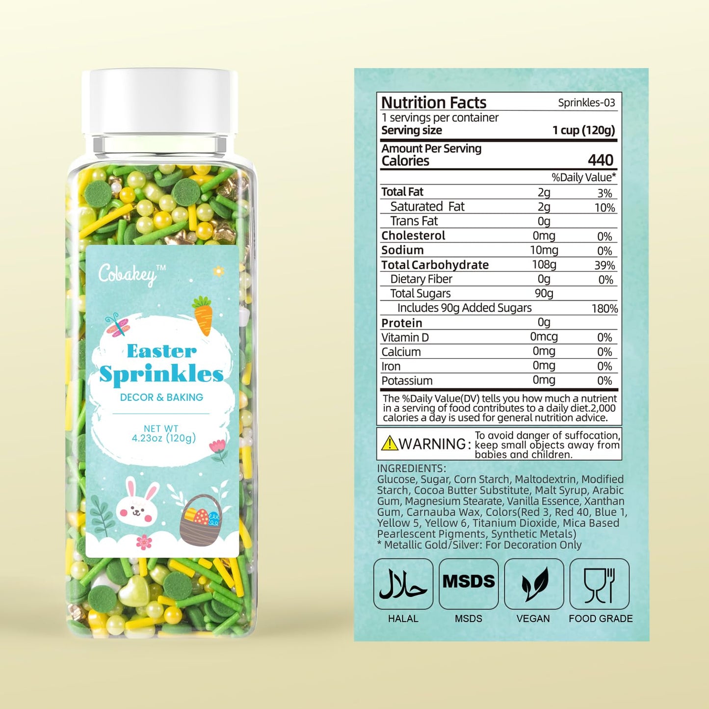 Cobakey Easter Sprinkles for Cookies 4.23 Ounce Spring Sprinkles for Baking Gold Star Edible Heart Perfect for Easter Cake Decorations, Baking, Ice Cream, Cookies, Cupcake Topper