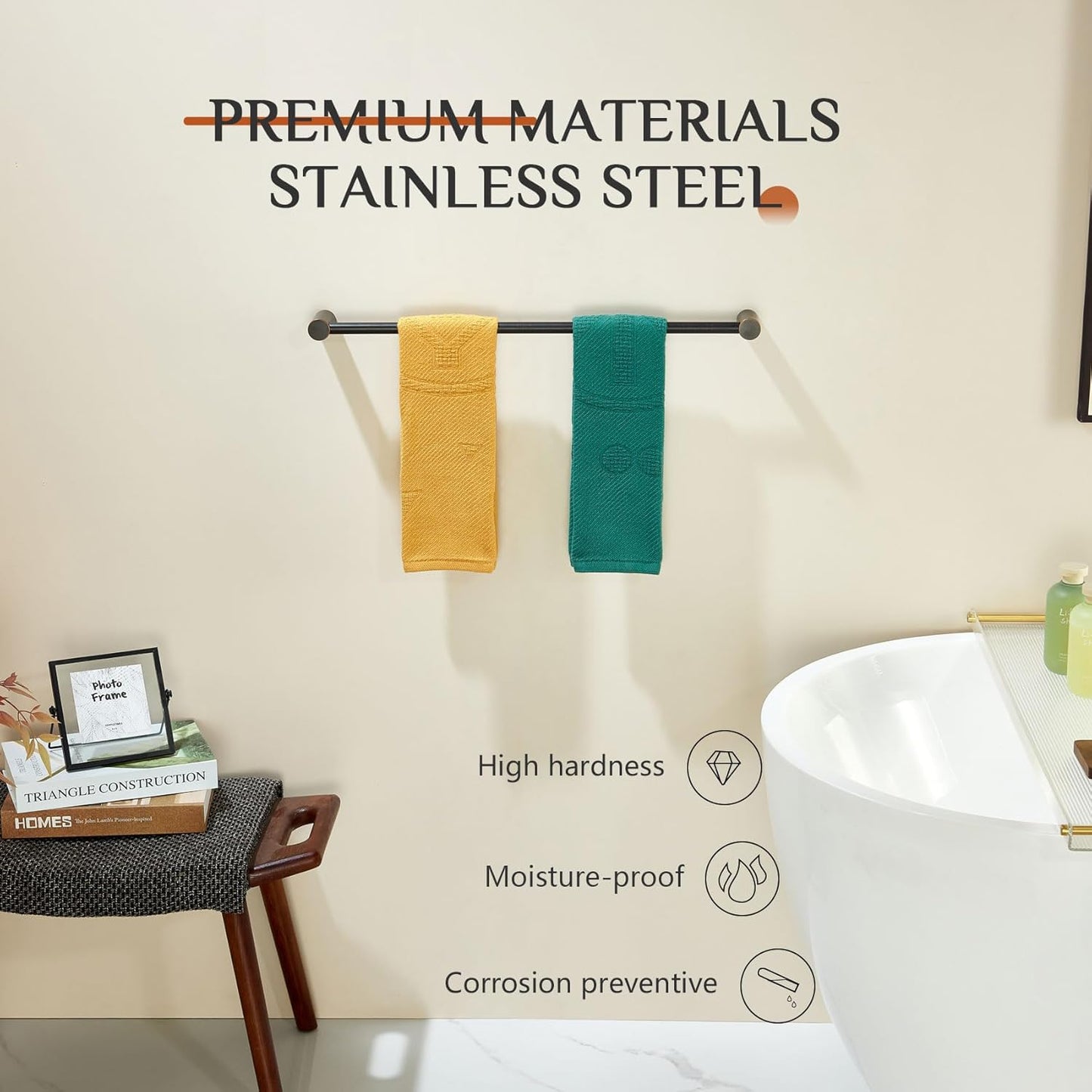 KOKOSIRI Bath Towel Bar 20-Inch Hand Towel Holder Single Rail for Lavatory and Bathroom Wall Mounted Oil Rubbed Bronze Stainless Steel, B4007ORB-L20