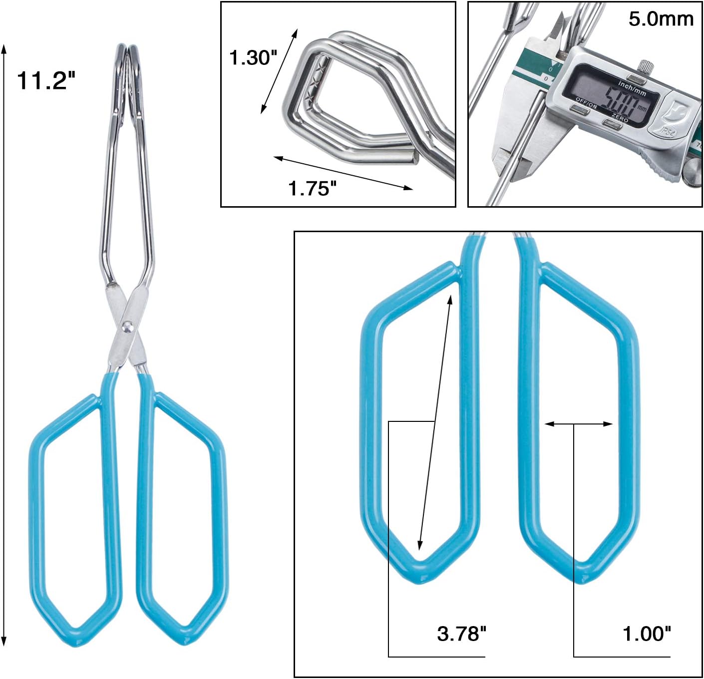 MSY BIGSUNNY Stainless Steel Scissor Tongs Heavy Duty Cooking Tongs with Soft Handles (2, blue 11" + 11")