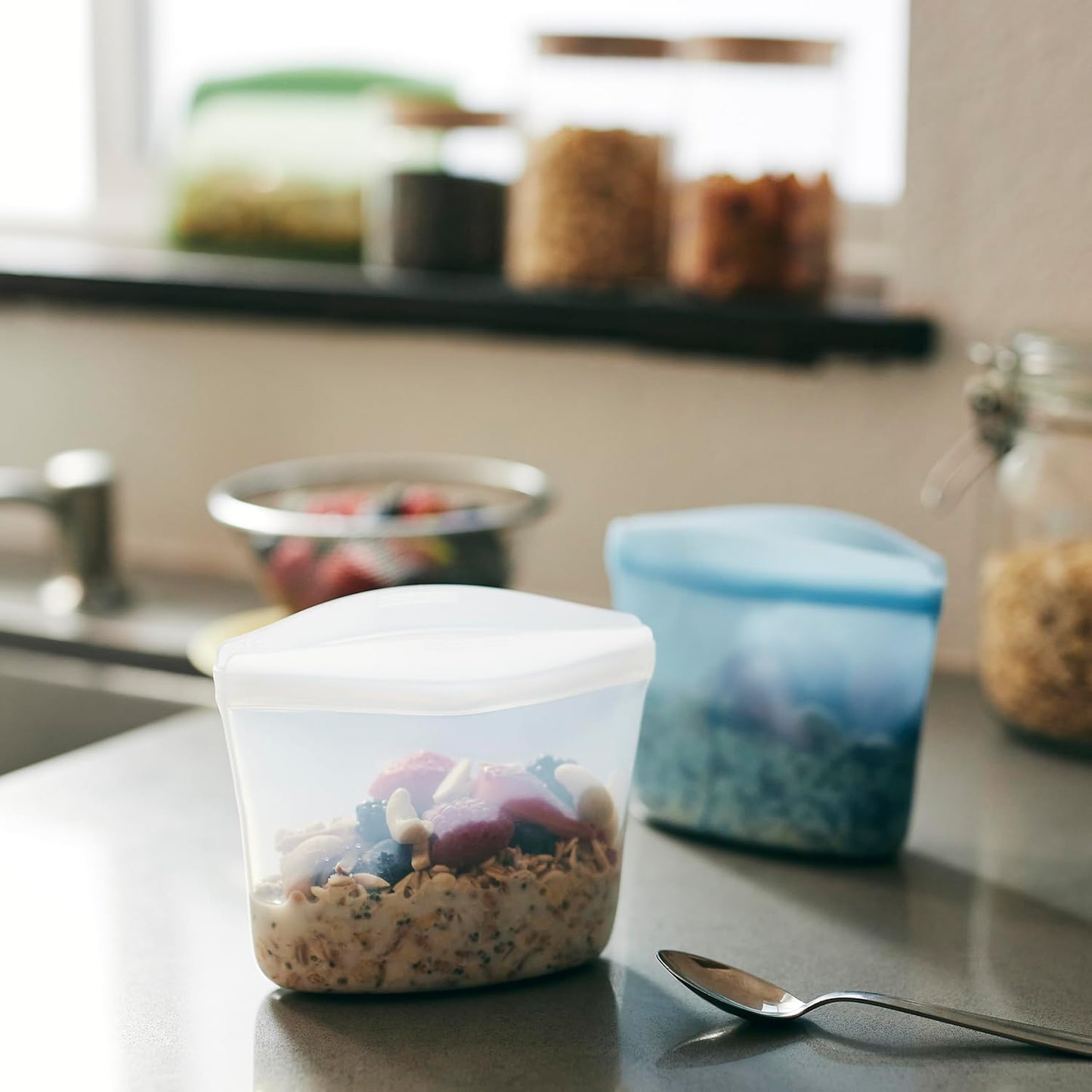 Stasher Premium Silicone Reusable Food Storage Bowl, Clear, Microwave, Sous Vide, Dishwasher, Oven and Freezer Safe, BPA Free, Leak-free, Eco-friendly, 1-Cup Bowl