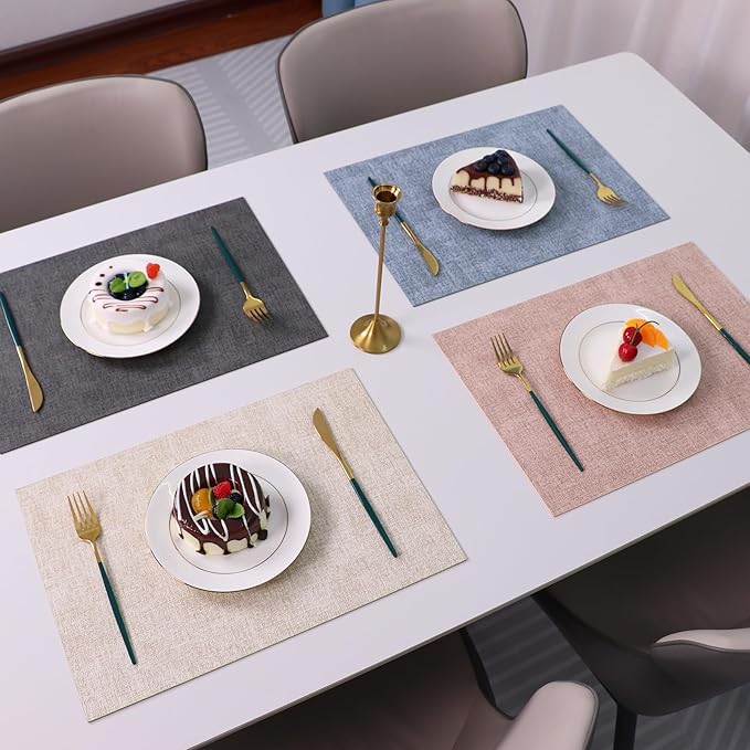 Placemats Set of 6 Washable Heat Resistant Place Mats PVC Woven Dining Table Mat Brown 6pcs