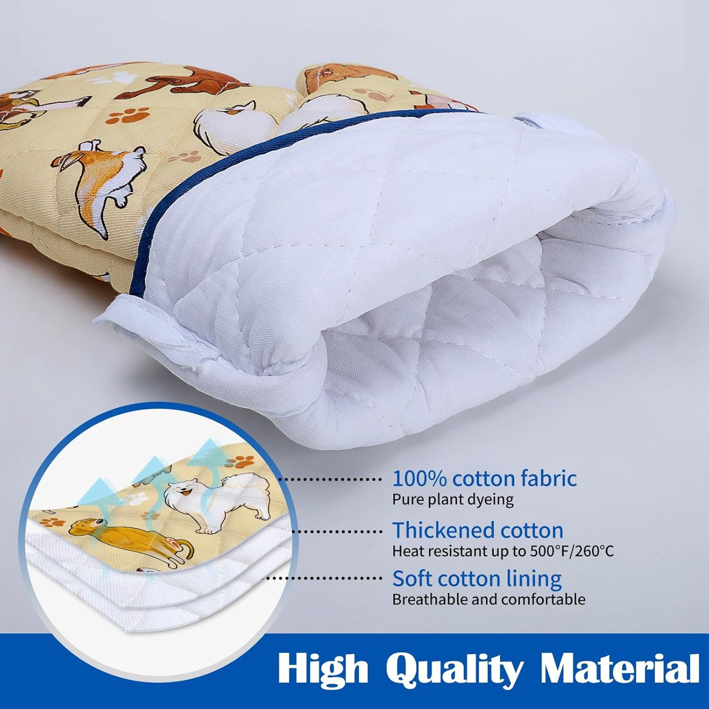 Dogs Oven Mitts and Pot Holders Sets 4Pcs, 100% Cotton Heat Resistant, Extra Long Oven Gloves Potholder for Kitchen Cooking Baking Housewarming