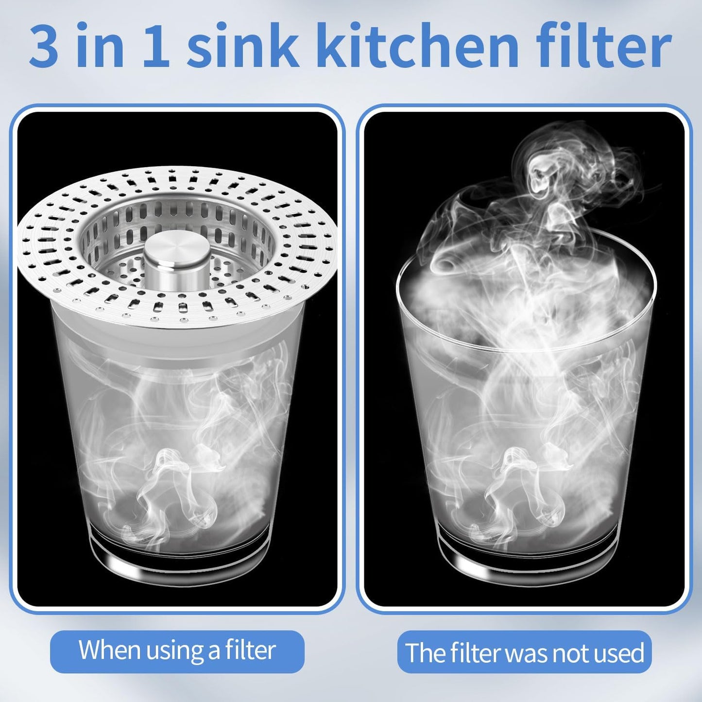 Upgraded 3 in 1 Kitchen Sink Drain Filter - Stainless Steel Sink Stopper, Anti-Clogging Sink Food Catch Basket, Quick Drain Odor Filter Sink Stopper(Silver-2pcs)