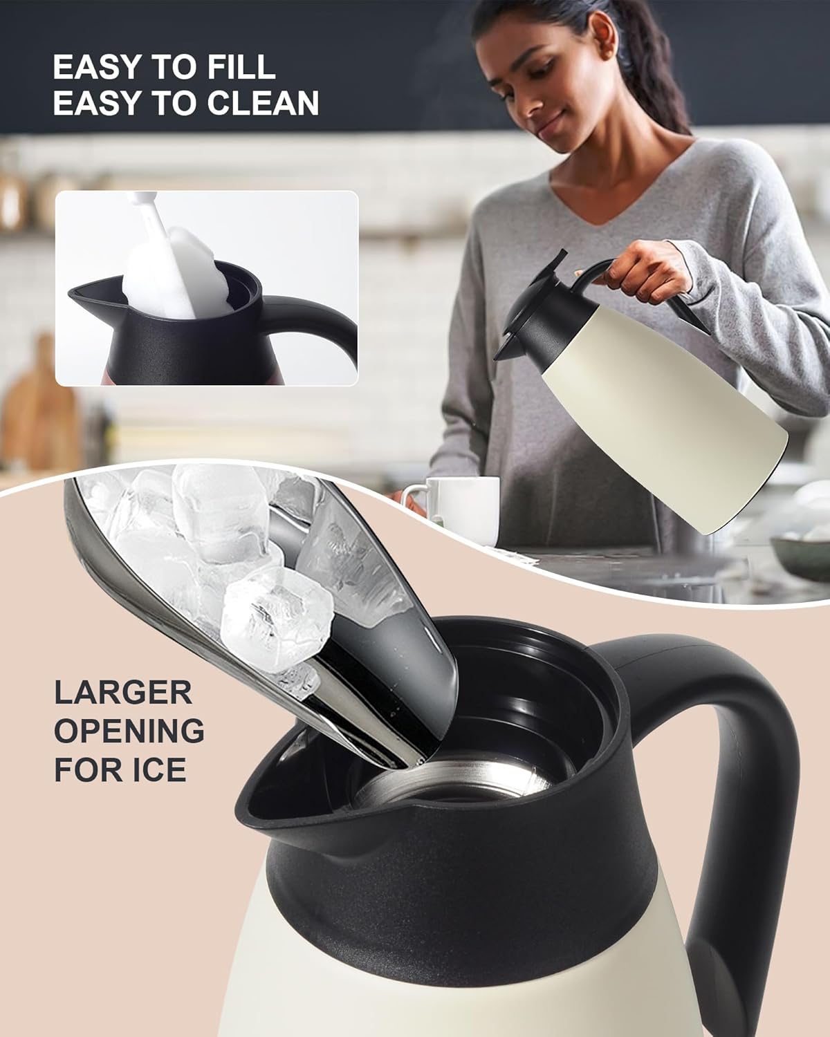 70 Oz Stainless Steel Coffee Carafe, Keeps Hot Beverages for 12 Hours, Double Walled Vacuum Insulated Carafe (White)