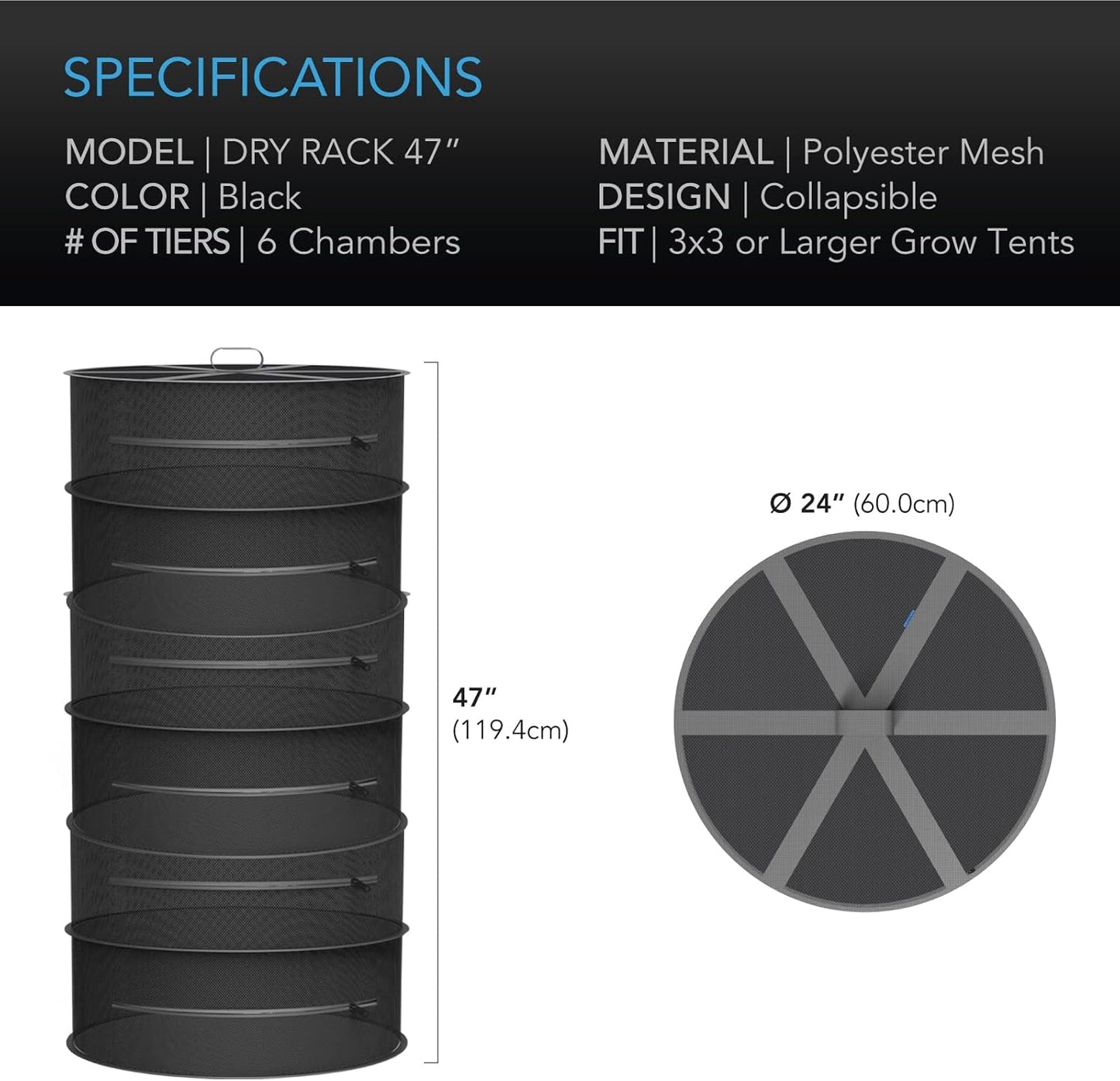 AC Infinity Herb Drying Rack, 6-Layer Hanging Mesh Net for Plants, Seeds, and Buds, 24" Diameter Fit in Grow Tents Closets Hydroponics