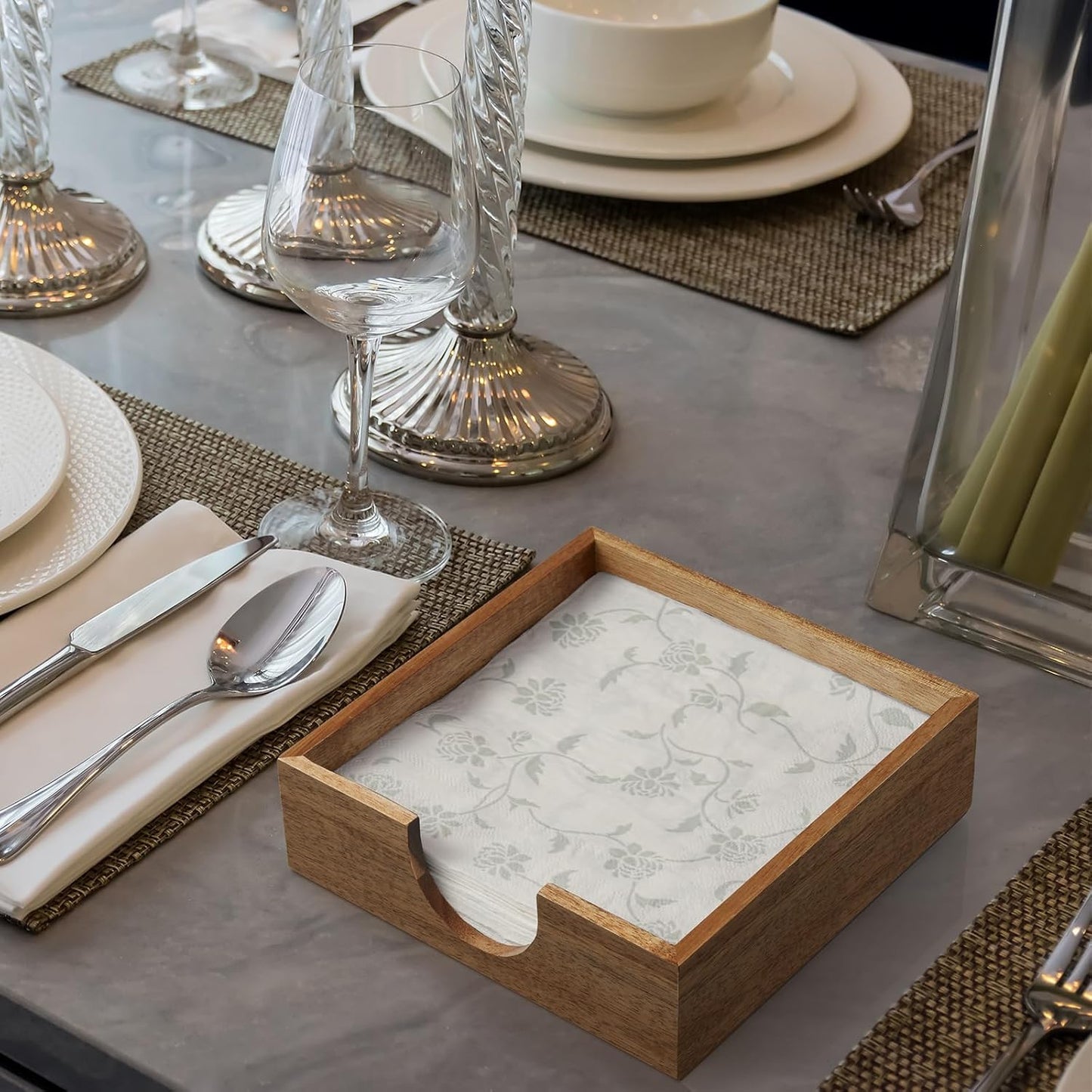 Acacia Wood Napkin Holder for Table, Napkins Holders For Paper Napkins, Flat Napkin Holder for Luncheon, Napkin Holders for Kitchen Dinner Table Decor, Napkin Dispenser for Indoor & Outdoor Use