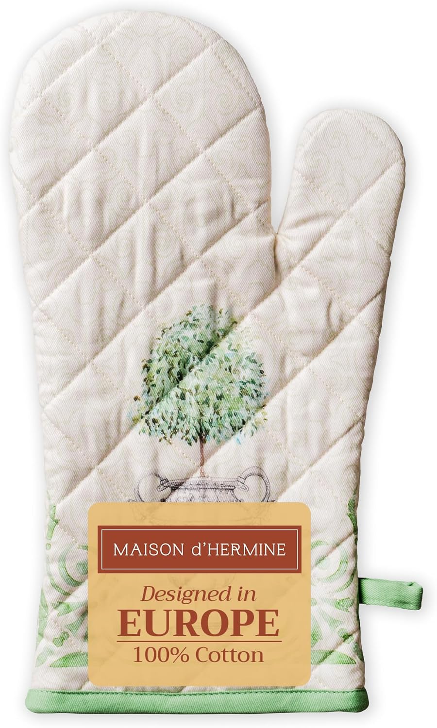 Maison d' Hermine Oven Gloves 100% Cotton Oven Mitt 7" x 13" with Loop Heat Resistant, BBQ, Cooking Gloves, Baking, Grilling, Kitchen, Handling Hot Pans Spring/Summer (Pack of 1, Jardin Du Roy)