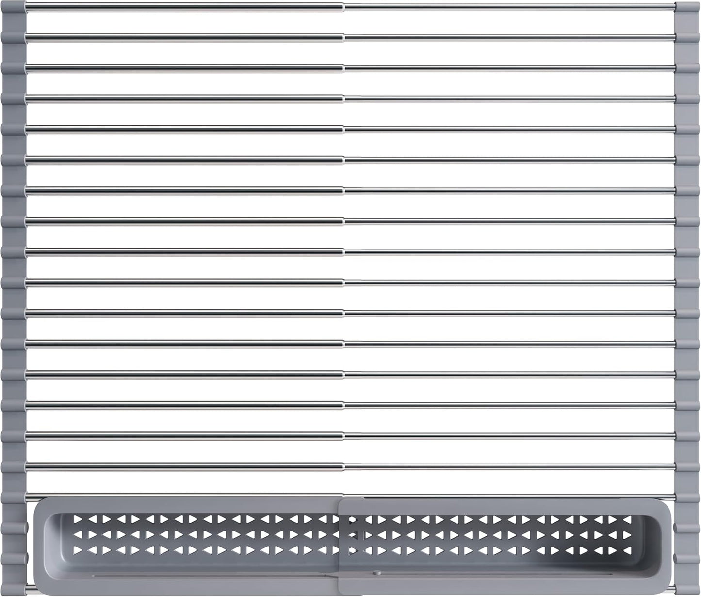 JASIWAY Over The Sink Dish Drying Rack for Kitchen, Expandable (12.8"-23.8" D x 15.5" W) Roll Up Dish Drainer with The Function of Fordable, Rust Proof, Large Sink Cover with Removable Utensil Holder