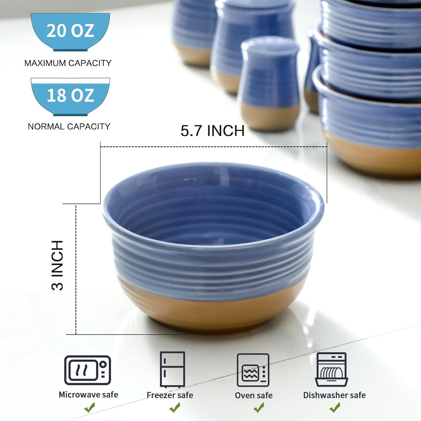 Hasense Porcelain Soup Bowls, 20 OZ Cereal Bowls Set of 6, Small Bowls for Kitchen, Great for Cereal, Snack, Rice, Soup, Ice Cream, Dessert, Dishwasher and Microwave Safe, Purple