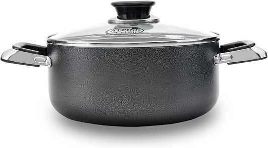 Alpine Cuisine 8.5 Quart Non-stick Stock Pot with Tempered Glass Lid and Carrying Handles, Multi-Purpose Cookware Aluminum Dutch Oven for Braising, Boiling, Stewing