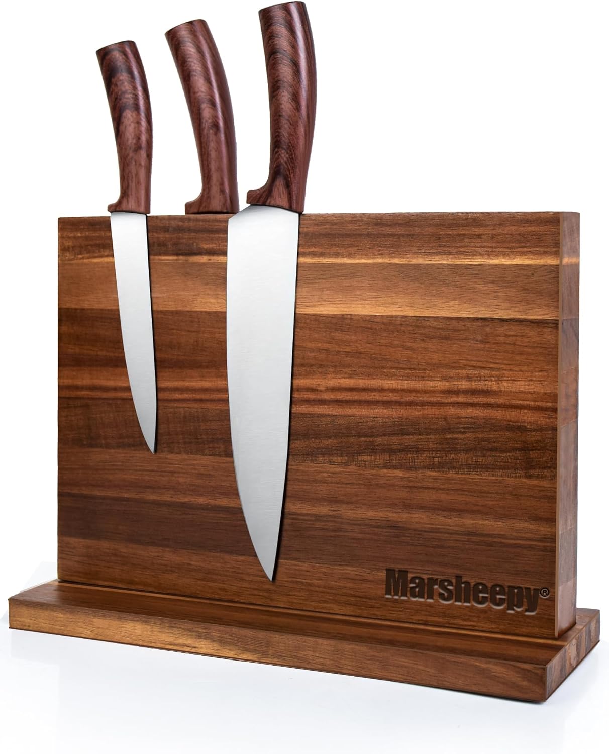 Home Kitchen Magnetic Knife Block，Double Sided Magnetic Knife Holder Rack for Kitchen Counter，Acacia Wood with Strong Enhanced Magnets Knife Storage Stand