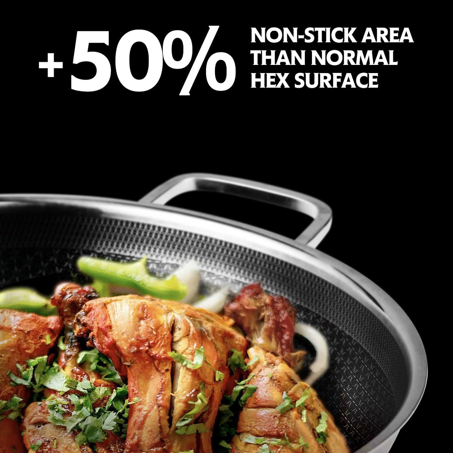 13 Inch Hybrid Stainless Steel Wok with Lid and Steamer Basket, Non Stick Stir Fry Pan, PFOA-Free, Works on Induction, Dishwasher & Oven Safe