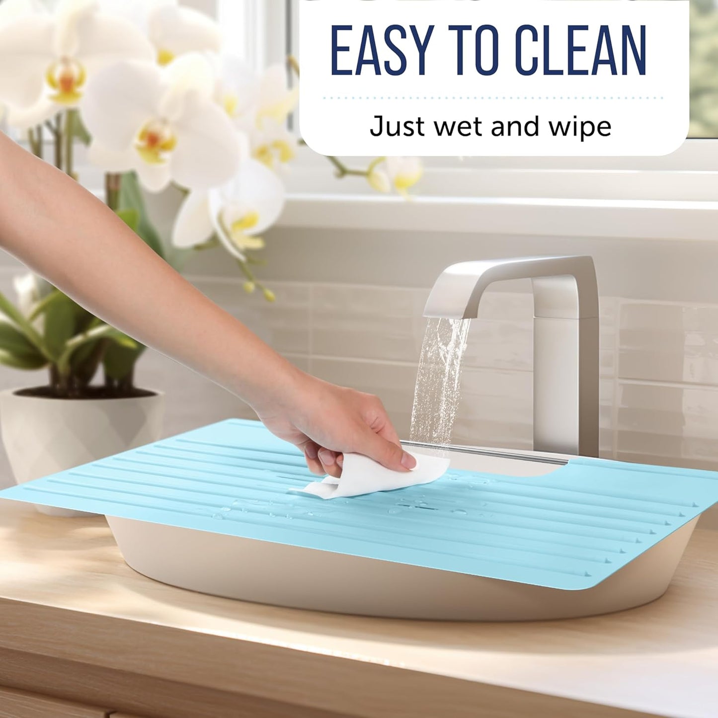 Maplefield Camper RV Sink Cover Silicone Topper - Light Blue, 22 x 2 x 2 in - Heat Resistant to 400°F - Foldable Travel Bathroom Counter Space Saver & Makeup Mat