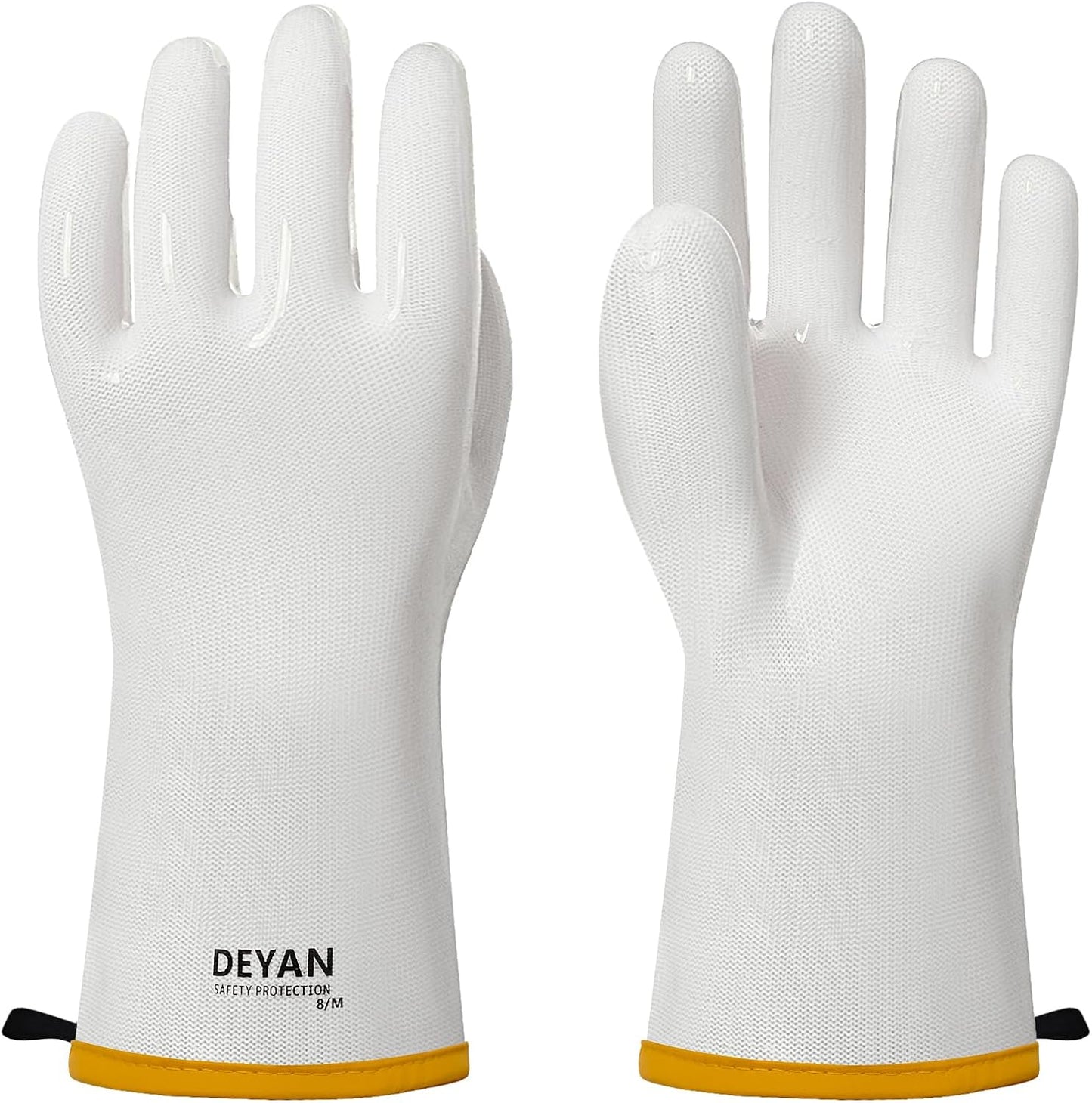 DEYAN Silicone BBQ & Oven Gloves - Food Grade, Heat Resistant Waterproof & Oil Proof Gloves for Grilling, Baking, Frying, Cooking - Long Sleeve & Non-Slip Grip, 1 Pair (White, 7/S)