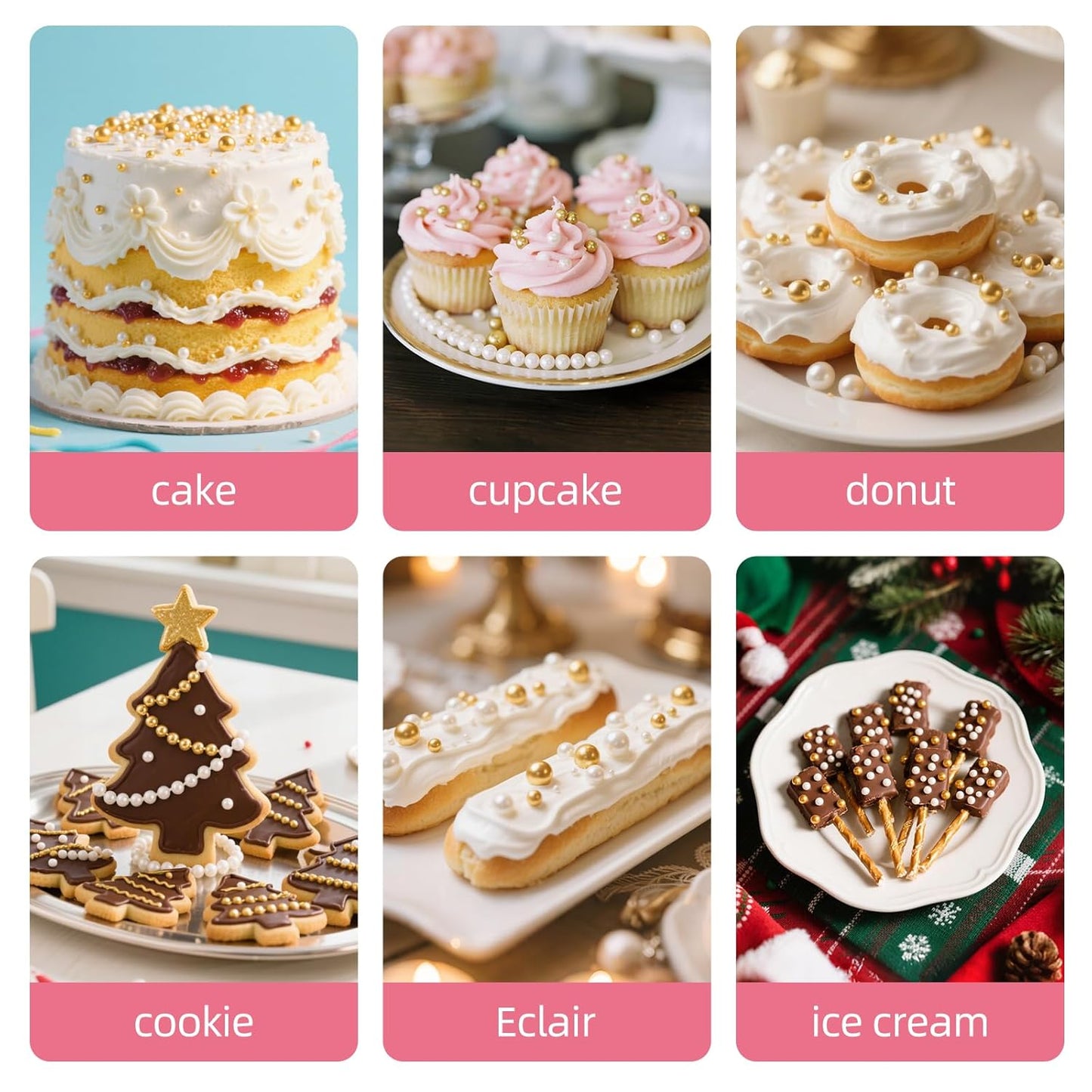 Edible Pearl Sprinkles,White Gold Candy Mixing Size,Baking Pearls Sprinkle Edible Cake Decorations Cupcake Toppers, Cookie Decorating Celebrations Wedding Valentines Easter Halloween Christmas Supplies 130g/ 4.58oz