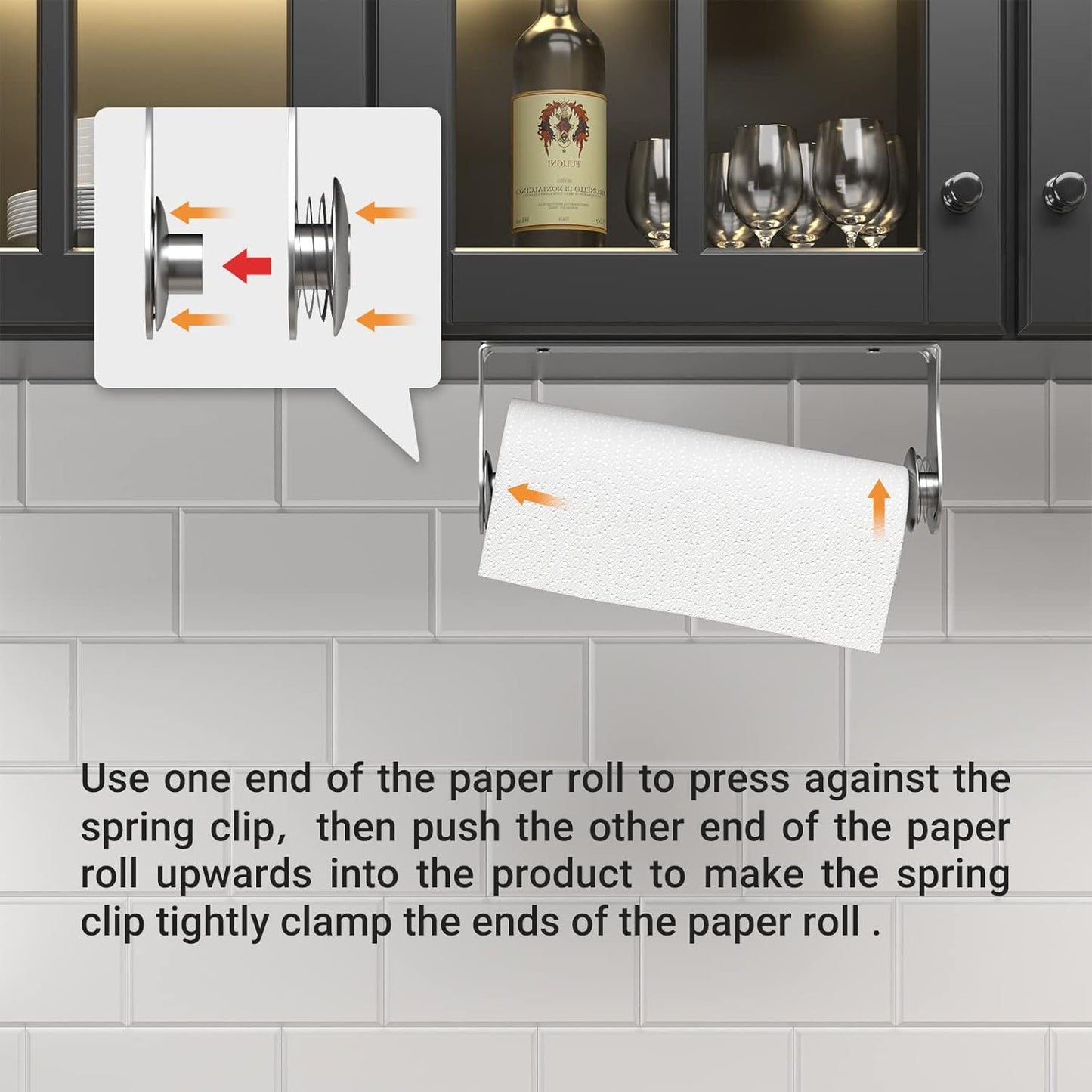 Paper Towel Holder Under Cabinet, Wall Mount, One-Handed Tear, Stainless Steel, Silver, Paper Roll Holder for Kitchen Bathroom Farmhouse Essentials Decor Accessories