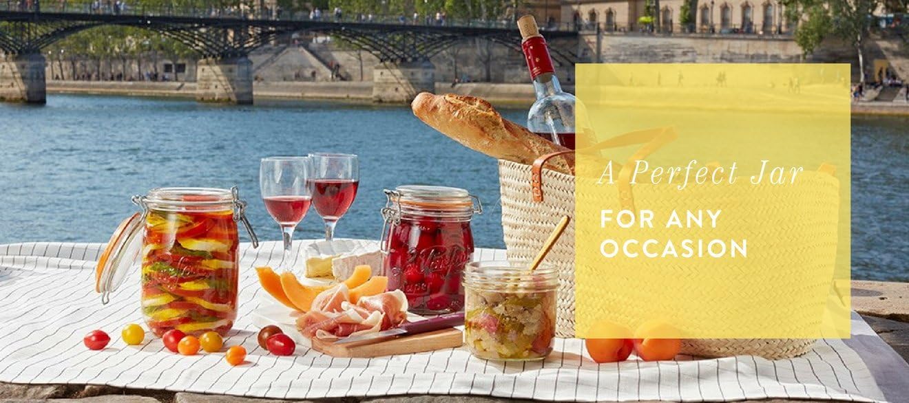 Le Parfait Super Jar, Canning Jars, 250mL French Glass Canning Jar w/Round Body, Glass Jars w/Airtight Lid, Canning Jars Wide Mouth, Glass Jar w/Lid, Clear Jars, Clear Glass Jars (8oz/Half Pint, 4 pk)