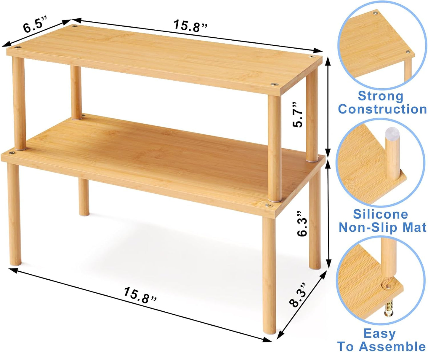 Cabinet Organizer Shelf(Set of 2),Kitchen Counter Shelves,Bamboo Stackable Expandable Spice Rack Countertop(Large)