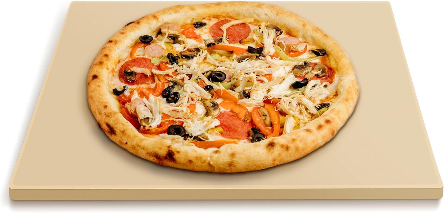 Pizza Stone for Oven and Grill 15 x 12 Inch, Rectangular Baking Stone for Bread, Heavy Duty Ceramic Pizza Pan, Thermal Shock Resistant Safe for Bread, Pies and More