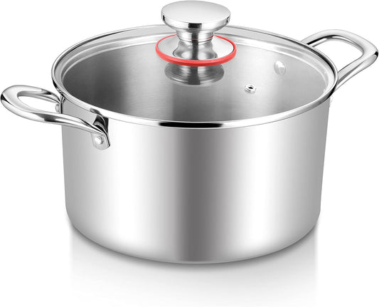 TeamFar 4.5 Quart Stock Pot, Stainless Steel Tri-Ply Cooking Pasta Soup Pot with See-Through Lid for Induction/Electric/Gas/Ceramic, Healthy & Heavy Duty, Ergonomic Handle & Dishwasher Safe