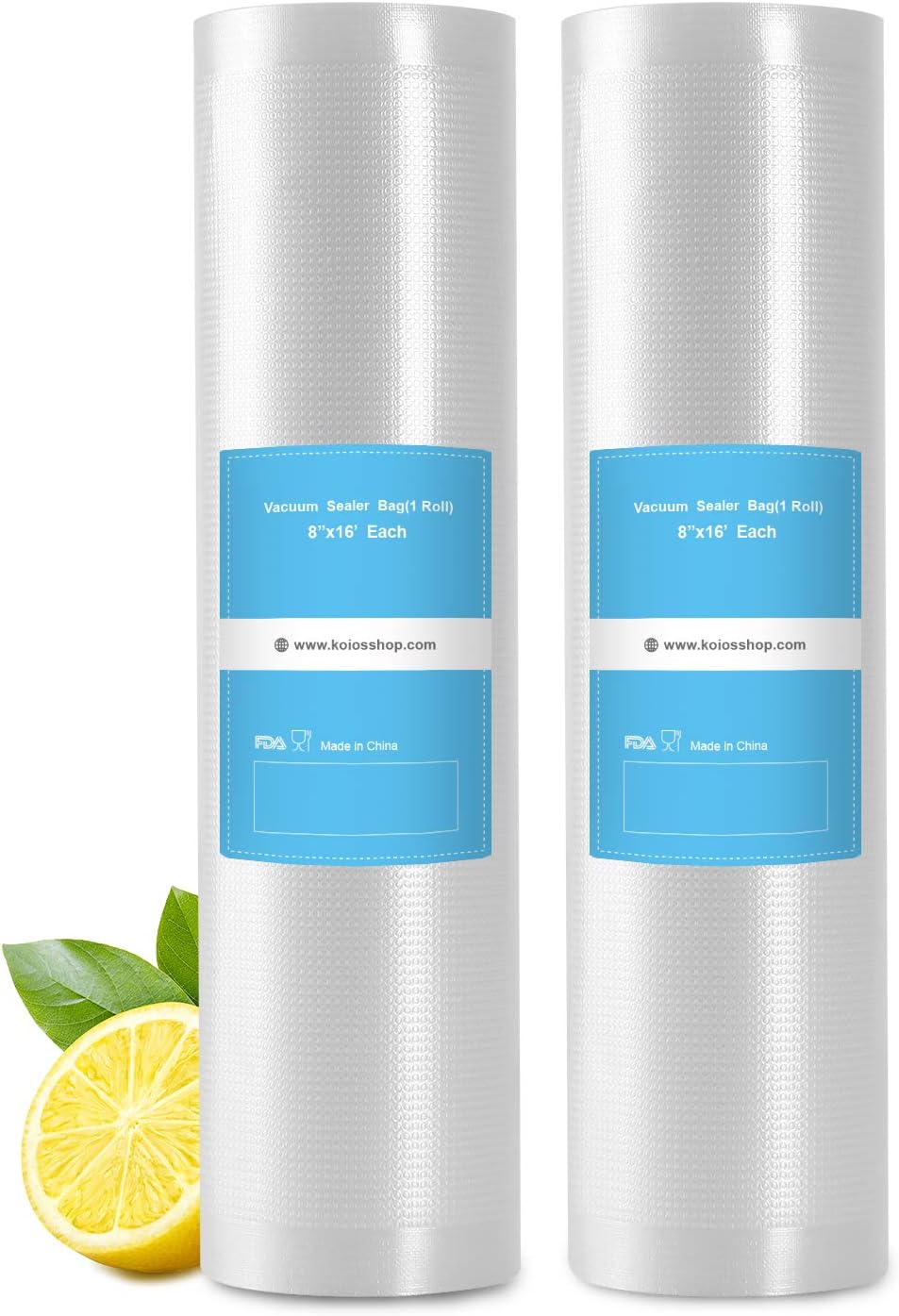 KOIOS Vacuum Sealer Bags for Food Vacuum Sealer Bags Rolls,8" x 16' Food Vacuum Rolls, Non-BPA Vacuum StorageBags for Food or Sous Vide, Seal a Meal, Heavy Duty (2 Rolls)