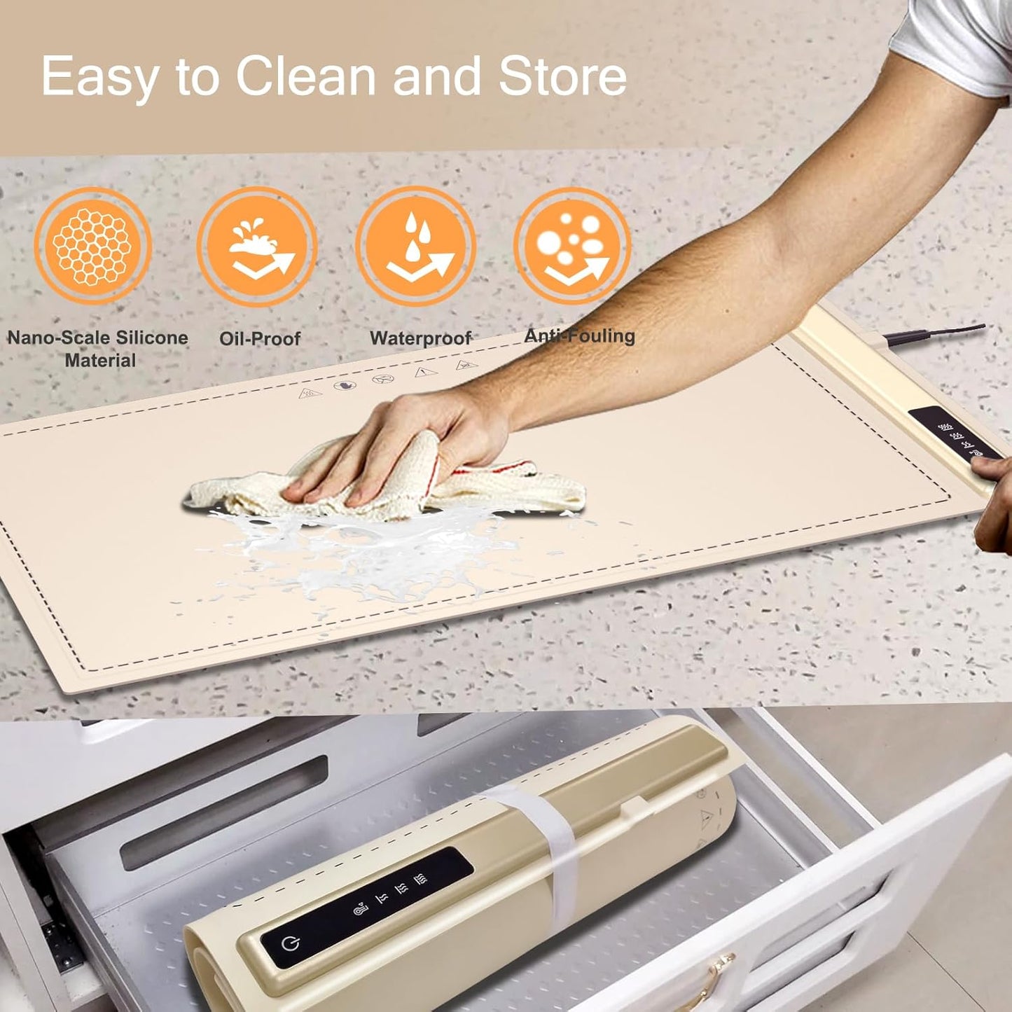 Electric Warming Tray-Kitchen Gadgets Portable Food Warmer,Foldable Roll Up Silicone Food Warming Mat with 3 Temperature Settings,Versatile Food Warmers for Parties Buffet (Beige-2Pack)