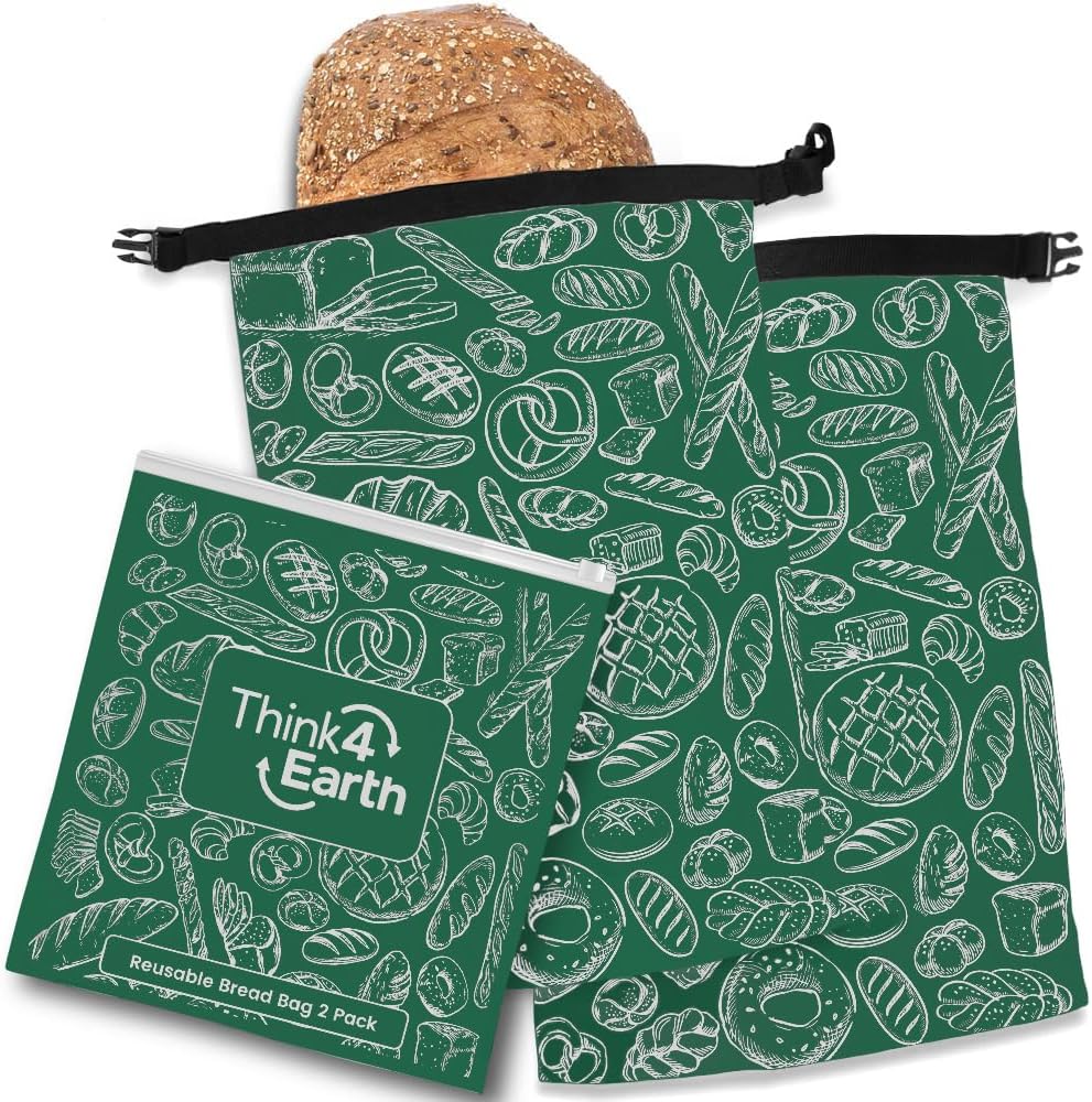 THINK4EARTH® Premium Brown Reusable Bread Bags for Homemade Bread – Durable & Washable (2 Pack)