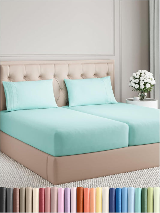 Split King Size 5 Piece Sheet Set - Comfy Breathable & Cooling Bed Sheets Set - Hotel Luxury Bedding for Women, Men, Kids, Teens, Boys & Girls - Deep Pockets, Soft, Wrinkle Free - Oeko-Tex - Spa Blue
