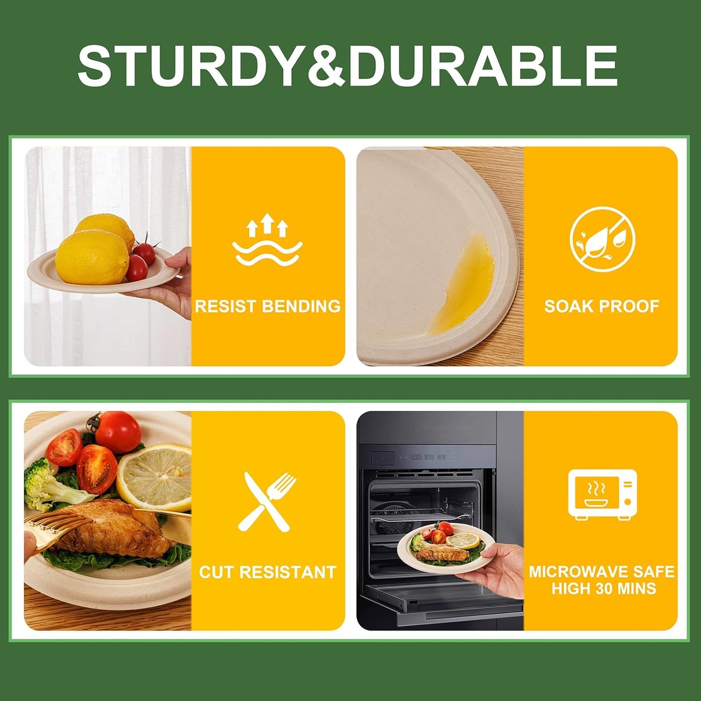 WELLIFE 100% Compostable Paper Plates 7 Inch, 125-Pack Dessert Paper Plates Bulk, Biodegradable Bagasse,Eco-Friendly Disposable Plate Small for BBQ,Picnic,Party (BPI Certified,Microwaveable)