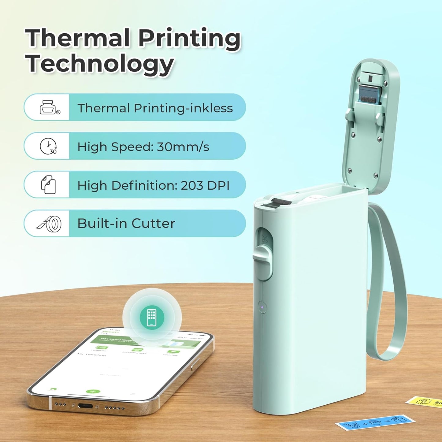 Nelko Label Maker Machine with Tape, P21 Bluetooth Label Printer, Wireless Mini Label Makers with Multiple Templates for School Office Home, Green