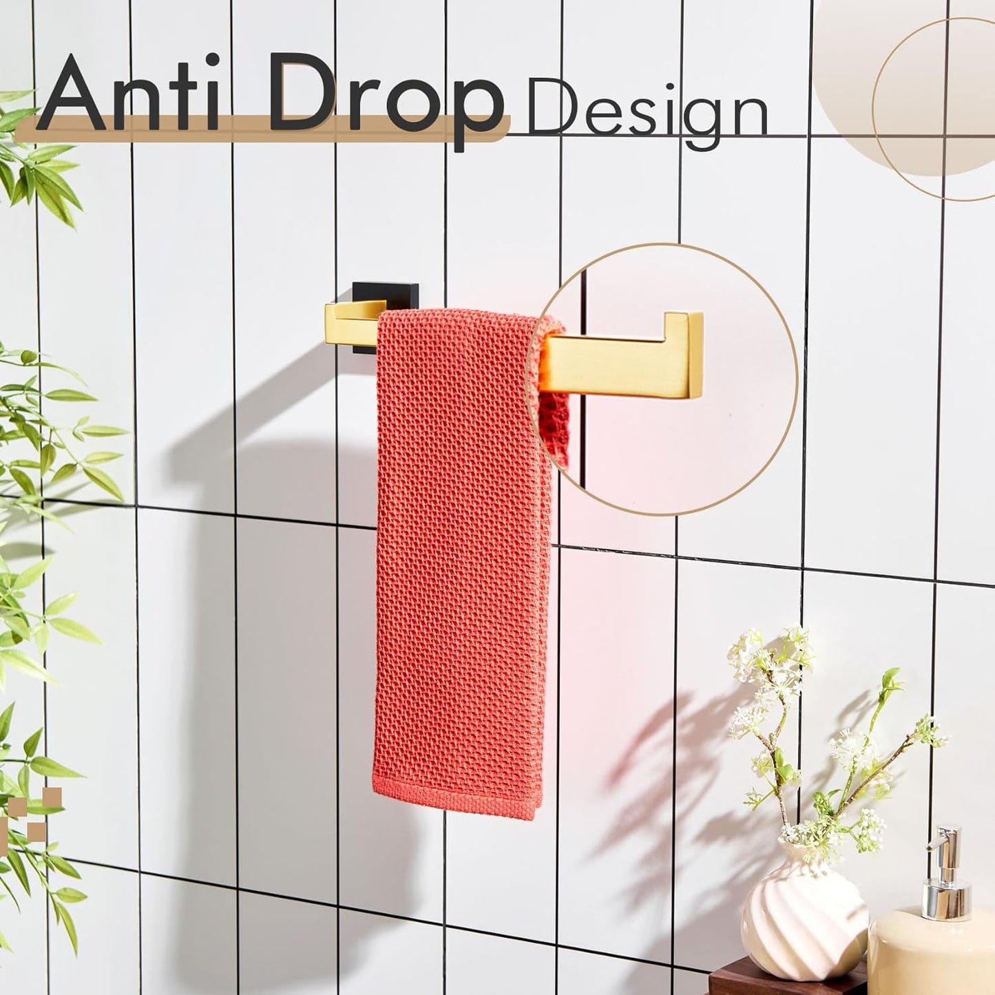 KOKOSIRI Towel Bar for Bathroom Wall Mount 9'' Hand Towel Holder T-304 Stainless Steel Bath Kitchen Accessories Matte Black and Brushed Gold, B3003GDK