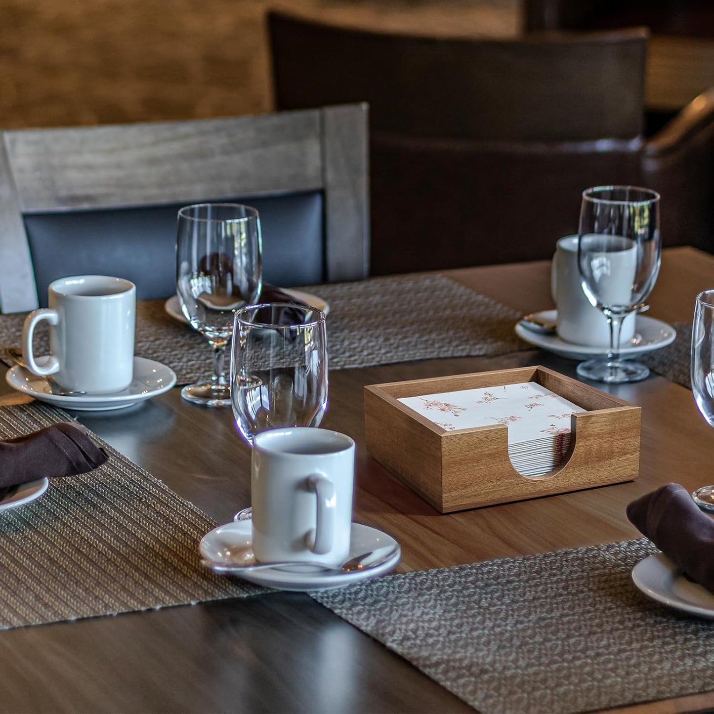 Acacia Wood Cocktail Napkin Holder, Beverage Napkin Holder for 5 x 5 inch Napkin, Square Paper Napkin Caddy for Bar, Party, Table, Dinner, Kitchen, Bathroom