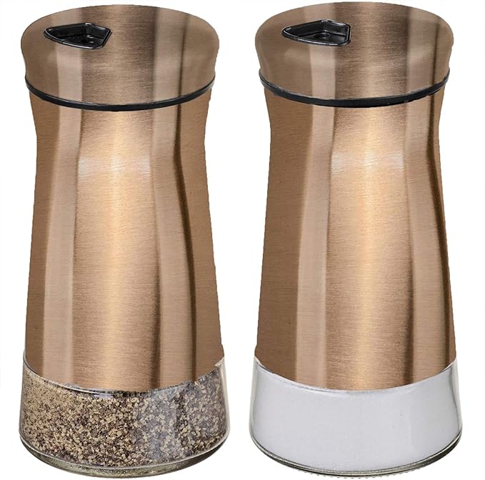 Salt and Pepper Shakers Set with Adjustable Pour Holes by CHEFVANTAGE - Bronze