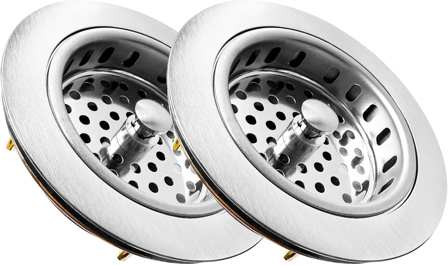 Metal World BS10101BN-2P Post Style Sink Strainer, 3-1/2" Metal Kitchen Strainer, Cast Brass Body Basket Strainer, Strainer with Stainless Steel Basket, Brushed Nickel Finish 2 Pack