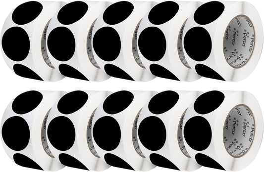 Perco Black 3-Inch Perforated Circle Dot Sticker Labels — 10 Rolls, 5,000 Round Stickers — with Permanent Adhesive for Moving Boxes, Sale Signage, Displays, Status Messaging—Made in USA