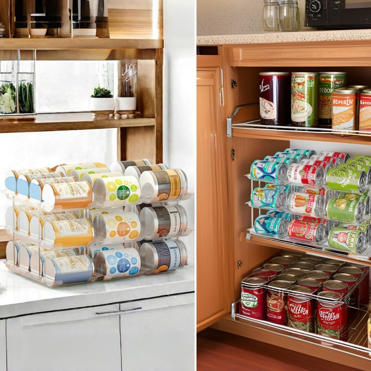 Can Organizer for Pantry, 3 Sets 3 Tiers Can Storage Organizer Pantry,Soda Can Organizer for Fridge 36 Cans Rack Automatic Rolling Stackable Canned Food Organizer,Clear