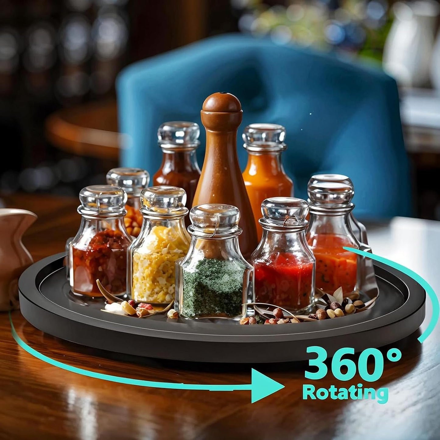 9" Black Bamboo Lazy Susan Organizer Kitchen Turntable for Cabinet Pantry Table Organization