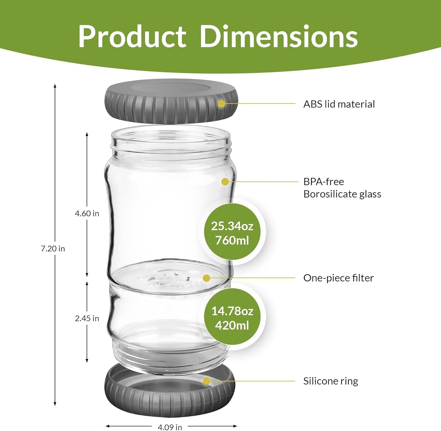 40oz Glass Pickle Jar with Strainer Flip - Pickle Storage Container with Airtight Lid, BPA-Free, Dishwasher Safe, Fermentation Hourglass Jar for Kimchi, Olives, Jalapeno, Gherkins (Dark Gray)