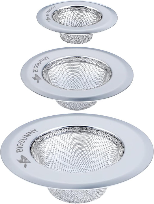 Mesh Sink Strainer Set of 3, MSY BIGSUNNY Stainless Steel Kitchen Sink Strainer Kitchen Drain Strainer with Large Wide Rim(4.5"+3.6"+2.8" Diameter) for Kitchen Sinks