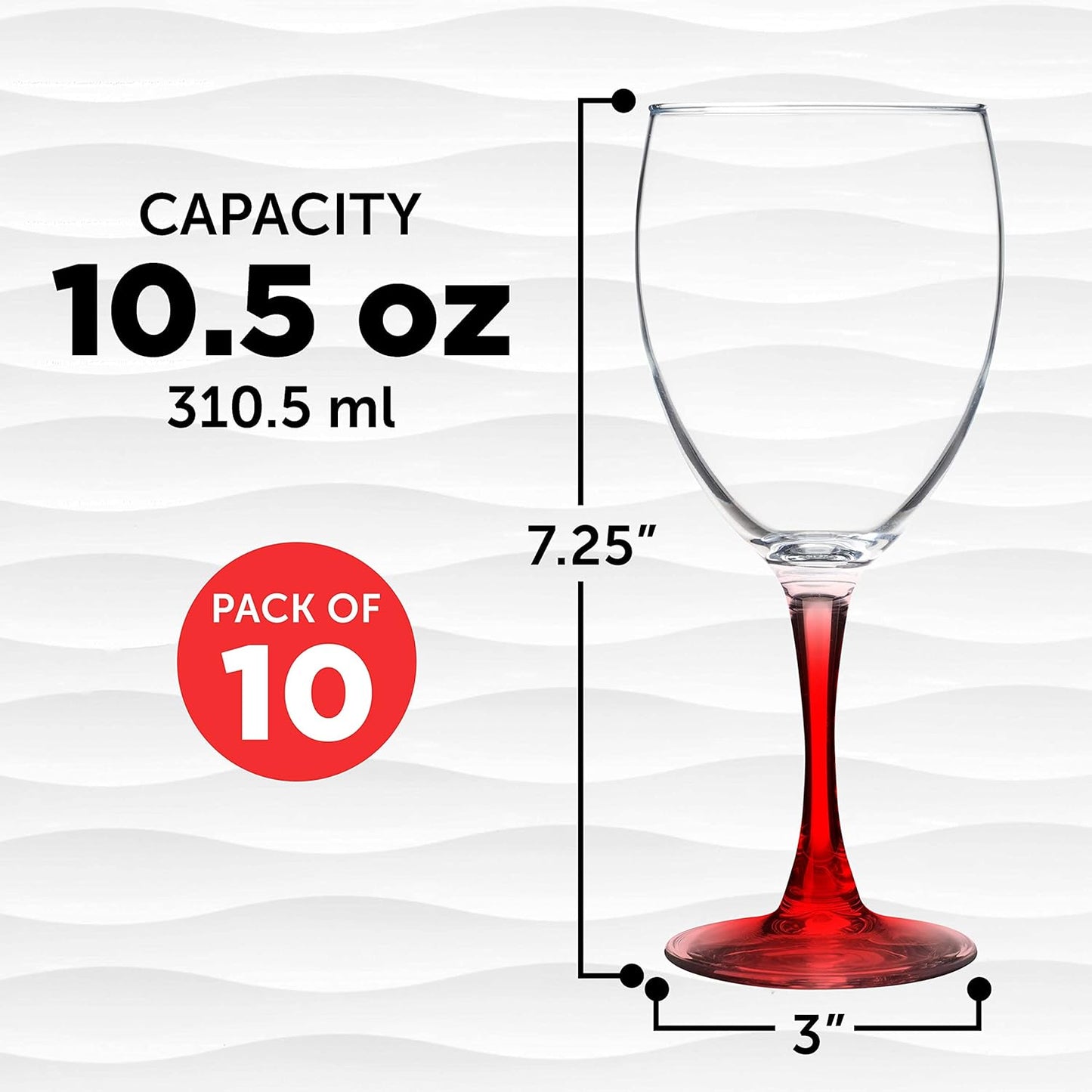 DISCOUNT PROMOS Nuance Wine Glasses by ARC 10.5 oz. Set of 10, Bulk Pack - Restaurant Glassware, Perfect for Red Wine, White Wine, Cocktails - Red