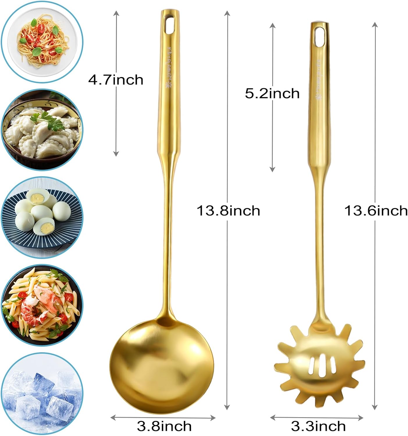 Gold Soup Ladle - 18/10 Stainless Steel Ladle Spoon, 13.8" Soup Spoons [Integral Forming, Heat Resistance，Vacuum Handle] Kitchen Metal Ladel for Cooking, Serving, Stirring, Canning，Sauce, Wok & Soup