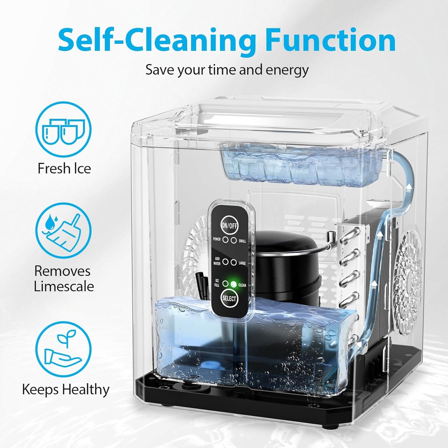 Aeitto Ice Makers Countertop, 9 Ice Cubes Release in 6 Mins, 26Lbs/24H, 2 Sizes of Bullet Ice Machine,Self-Cleaning Portable Ice Maker with Ice Scoop and Basket for Home Kitchen Office Bar RV, White
