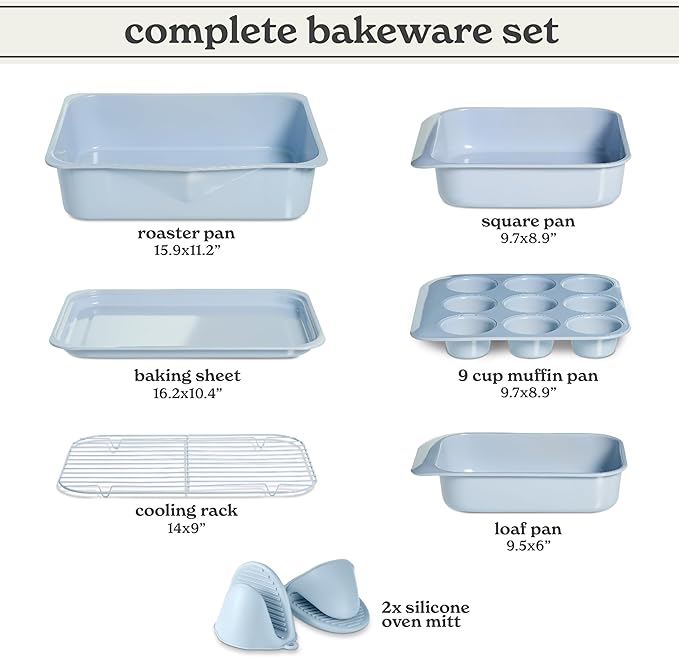 Country Kitchen Nonstick Stackable Bakeware Set - Deluxe Heavy Duty, Durable, Easy Release Baking Set, 8 Pcs, Light Blue