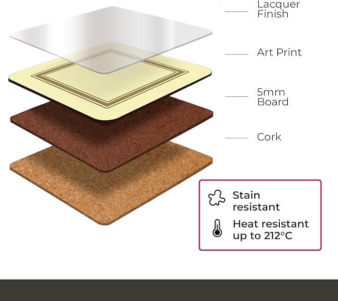 Pimpernel Wild Apple Vintage Study Coasters, Set of 4 – 4.25" Square Cork-Backed Drink Mats with Botanical Tree Artwork, Heat & Stain Resistant Surface Protectors for Dining & Kitchen Use