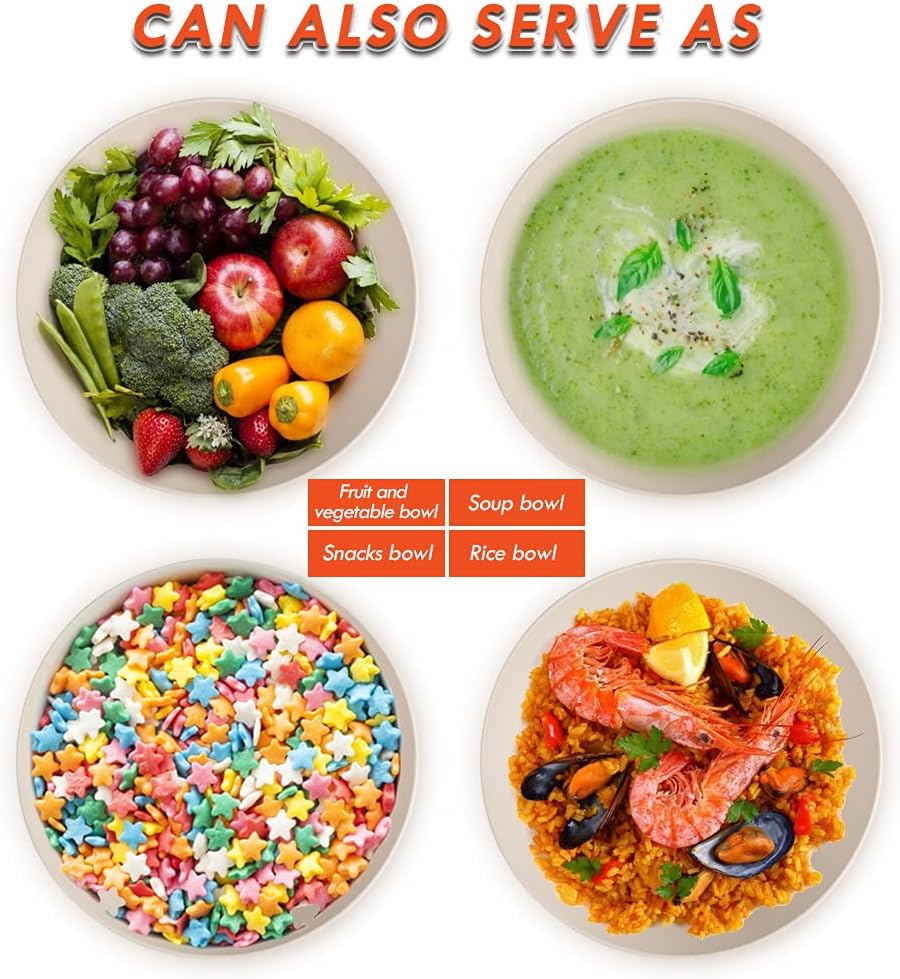 ShineMe Large Salad Bowl with Lid, Bamboo Fiber Salad Serving Bowl Set with Utensils, 9.8inches Mixing Bowl with Servers, Solid Bamboo Wooden Bowl for Salad, Fruits, Vegetables and Pasta(White)