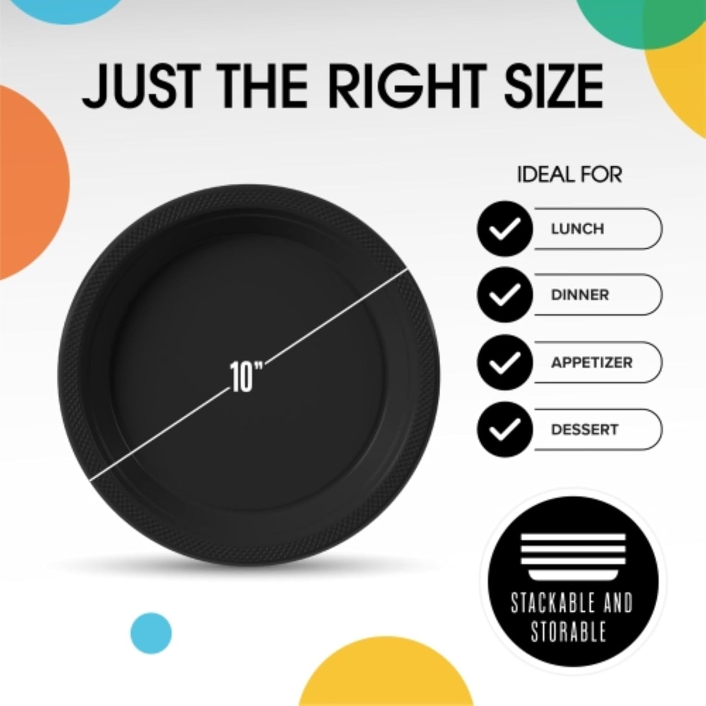 Exquisite Party Solids Black Plastic Plates For Party 10" Black Disposable Plates Heavy Duty Supplies 100 Pcs Plastic Dinnerware Sets Heavy Duty 350 GSM Disposable Dinnerware Set