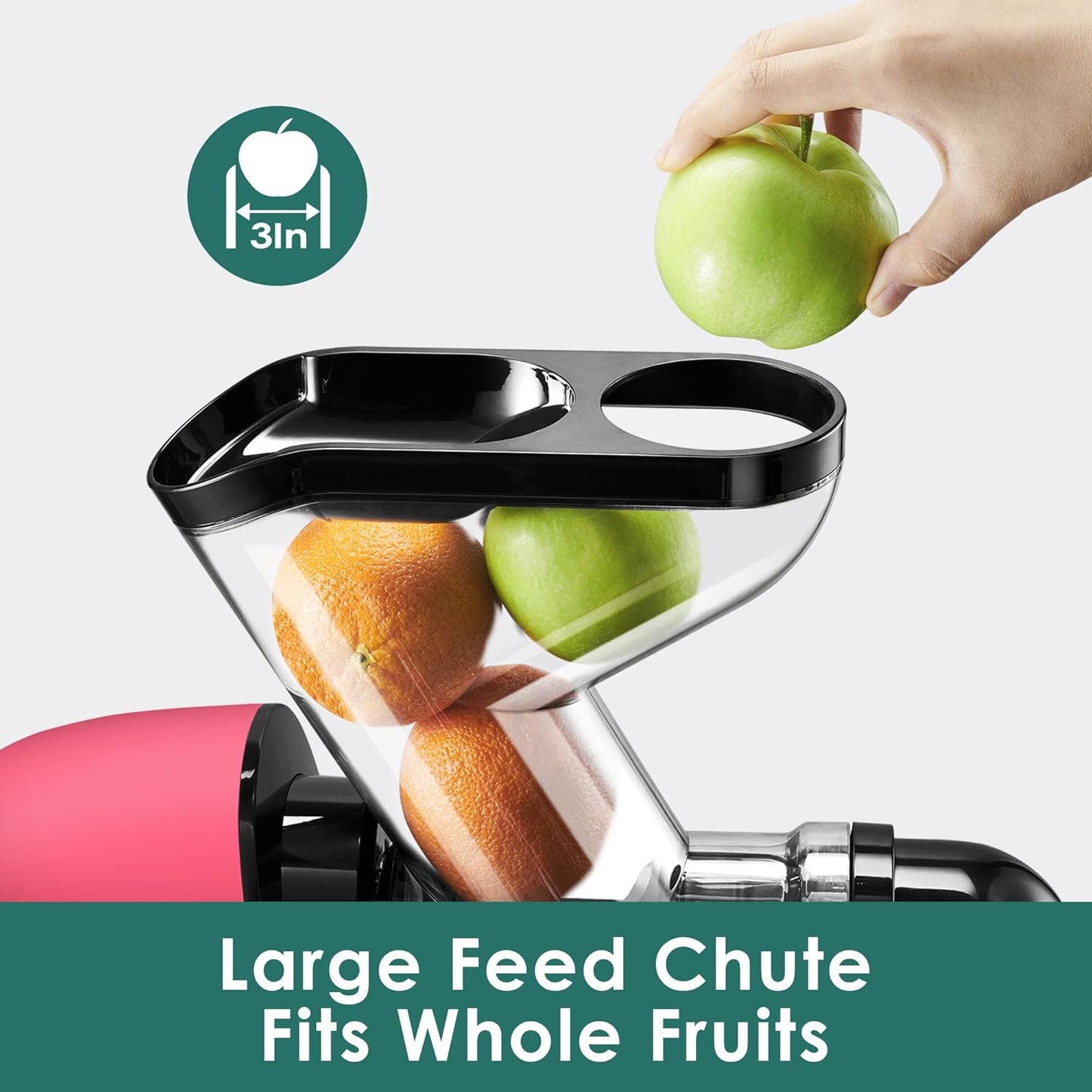 Slow Juicers, Cold Pressed Juicer Machine with 3-inch Large Feeding Chute,Masticating Juicer Machines Vegetable and Fruit,BPA Free, Powerfull 200w Motor(Pink)